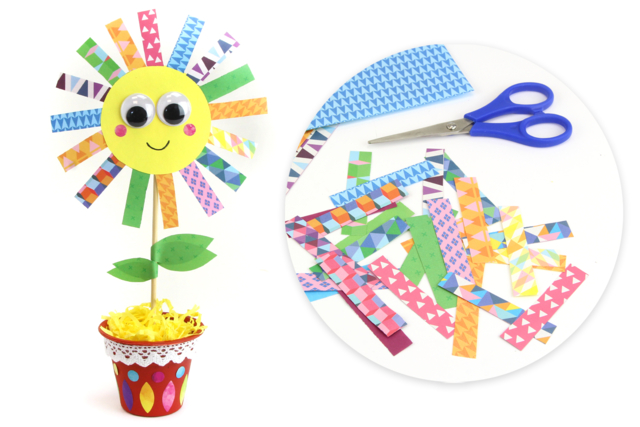 Fleur multicolore en pot - Papiers Origami - 10doigts.fr