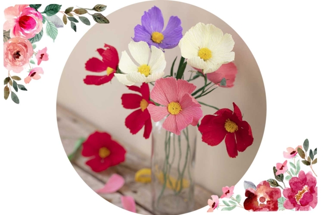 Fleurs Cosmos en Crépon - Fils créatifs à tordre et modeler - 10doigts.fr