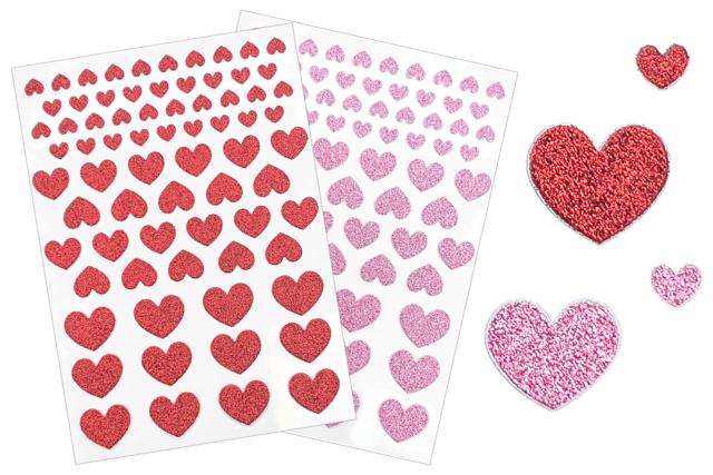 Gommettes Coeurs paillettes rouge et rose - Gommettes cœur : des cœurs adhésifs pour vos activités créatives - 10doigts.fr