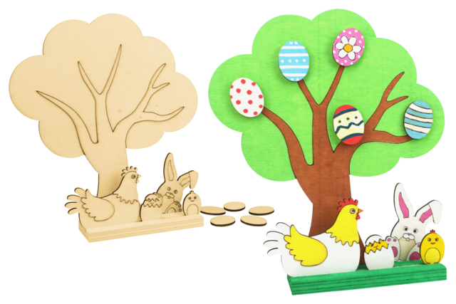 Grand arbre de pâques + accessoires à poser sur socle - Supports de Pâques à décorer - 10doigts.fr