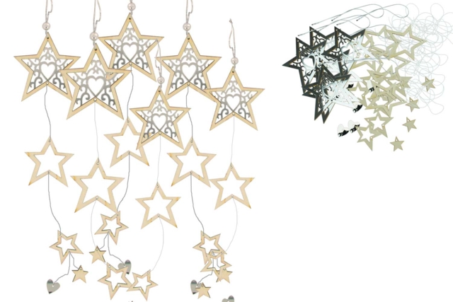 Guirlande à suspendre étoiles et coeurs en bois et miroir 34 cm - Guirlandes et suspensions Noël - 10doigts.fr