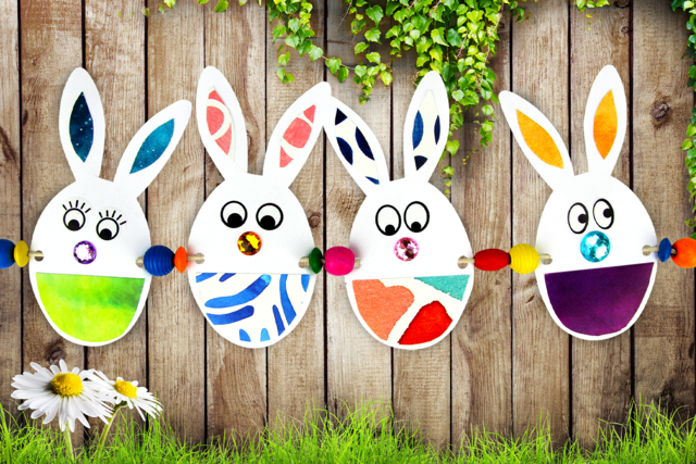 Guirlande de Pâques : Lapins en papier - Perles Bois - 10doigts.fr