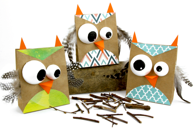 Hiboux avec des sacs en papier - Papiers à motifs - 10doigts.fr