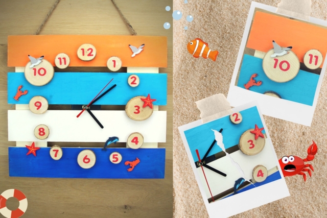 Horloge " Bord de mer " - Plaque de porte - 10doigts.fr