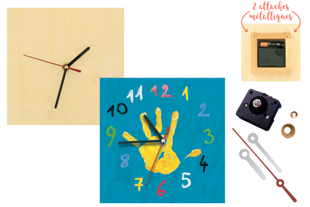 horloge carrée en bois - Horloges à fabriquer - 10doigts.fr