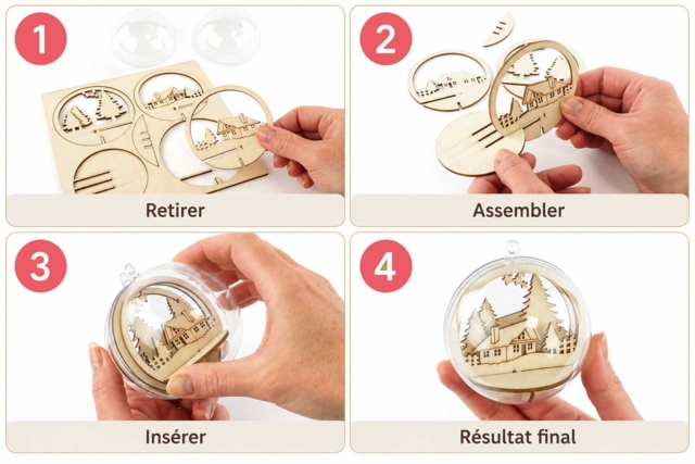 Kit atelier 10 boules de Noël – Scène en bois à assembler et décorer - Boules de Noël DIY - 10doigts.fr