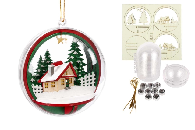 Kit boules de Noël transparentes avec scène en bois - 10 pièces - Boules de Noël DIY - 10doigts.fr