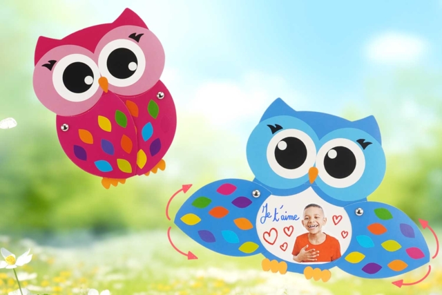 Kit cartes colorées hiboux mobiles - 6 cartes - Kits carteries - 10doigts.fr