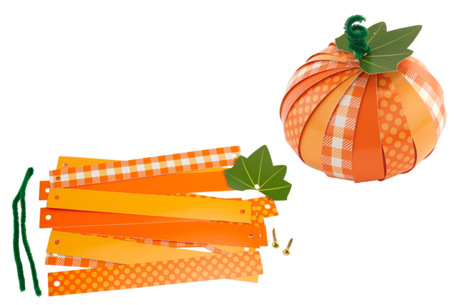 Kit Citrouille 3D avec bandelettes papier - Kits créatifs Automne - 10doigts.fr