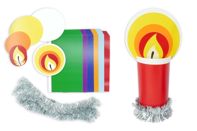 Kit de 6 bougies en carte forte + guirlande  - Kits créatifs de Noël pour les enfants - 10doigts.fr