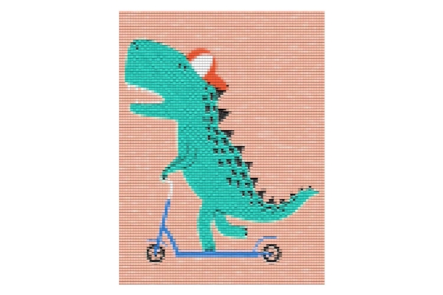 Kit diamond painting dino trotinette - 15 x 20 cm - Diamond Painting : Kit complet - 10doigts.fr