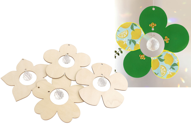 Kit fleurs attrape-soleil en bois - 4 pièces - Suspensions décoratives en bois - 10doigts.fr
