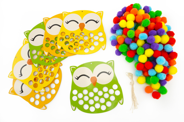 Kit hiboux à pomponner - le matériel - Kits créatifs Automne - 10doigts.fr