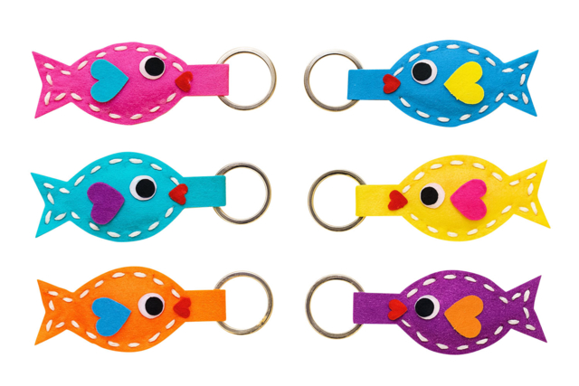 Kit porte-clés poissons feutrine - 6 pièces - Kits en feutrine - 10doigts.fr