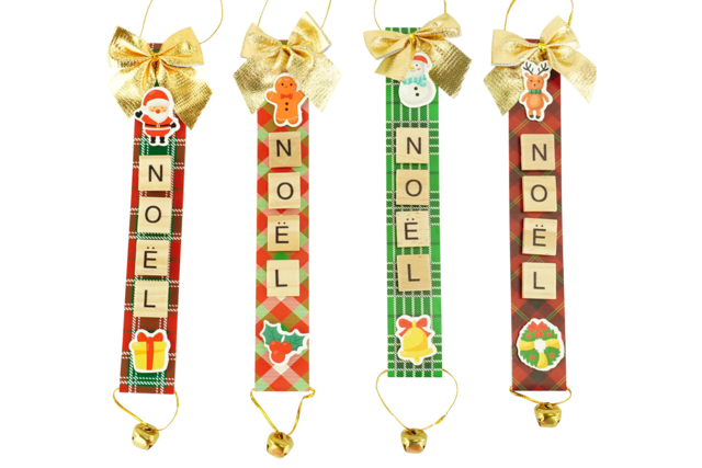 Kit suspensions de Noël avec lettres en bois - 4 pcs - Kits créatifs de Noël pour les enfants - 10doigts.fr