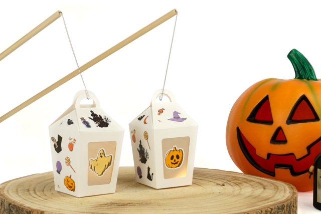 lanternes gommettes Halloween - Boîtes et corbeilles en carton - 10doigts.fr