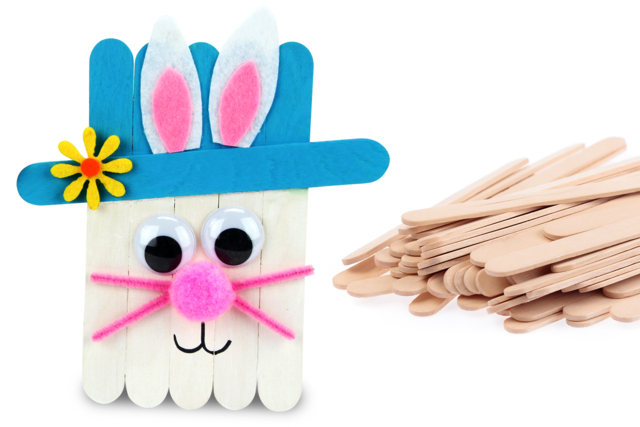 Lapin de Pâques avec des bâtonnets en bois - Stickers en feutrine : du relief et de la texture dans vos créations - 10doigts.fr