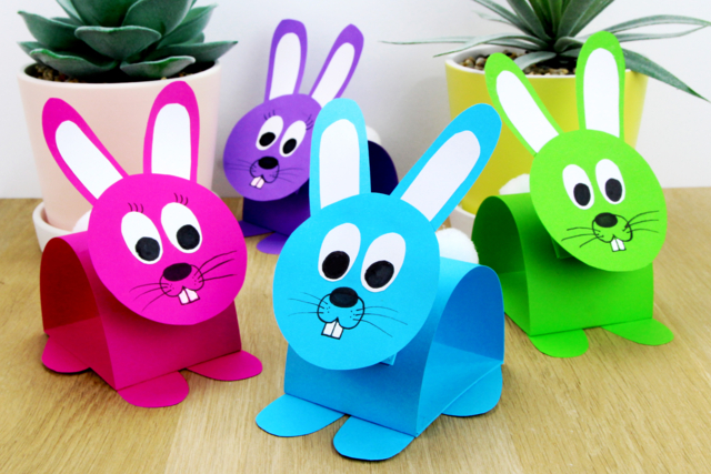 Lapins en papier - méthode facile - Papiers colorés - 10doigts.fr