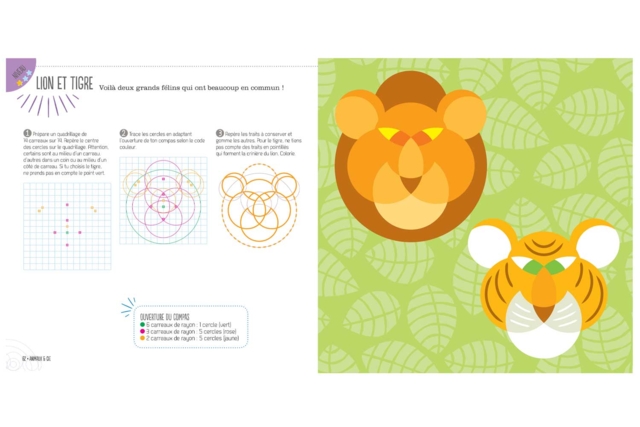 Livre : Dessiner avec un compas animaux - Livres de coloriage et dessins : pour apprendre et s'évader - 10doigts.fr