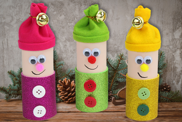 Lutin du Père Noël avec un rouleau en carton - Pots en carton - 10doigts.fr