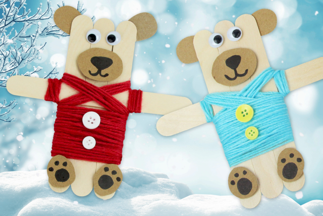 Magnets oursons avec des bâtonnets en bois - Papiers cadeaux - 10doigts.fr