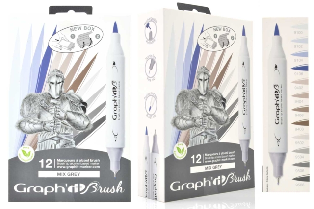 Marqueurs à alcool Graph'it Brush Mix Gris - 12 couleurs - Feutres à alcool : des couleurs intenses et des dégradés sans traces - 10doigts.fr