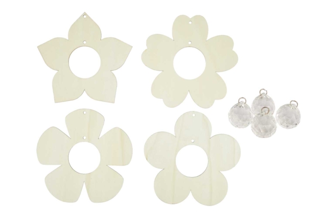 materiel Kit fleurs attrape-soleil en bois - 4 pièces - Suspensions décoratives en bois - 10doigts.fr