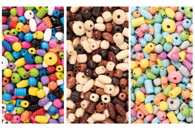 Maxi lot de 750 perles en bois - couleurs vives, pastel et bois - Perles Bois - 10doigts.fr