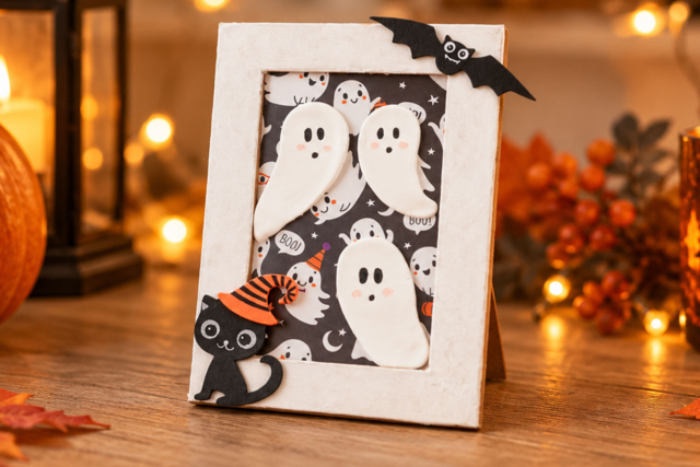 Mon cadre aux fantômes rigolos - Gommettes Halloween - 10doigts.fr