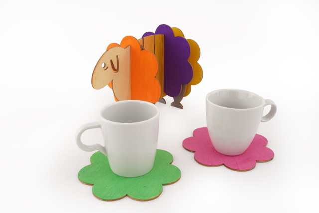 Mouton 5 dessous-de-verre ambiance - Objets bois pour la cuisine - 10doigts.fr