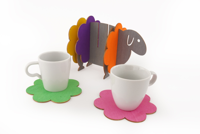 Mouton 5 dessous-de-verre peinture - Objets bois pour la cuisine - 10doigts.fr