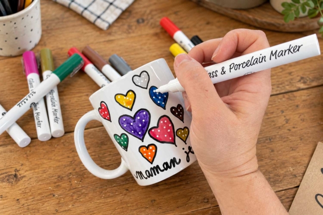 mug avec feutre porcelaine - Peinture verre et faïence - 10doigts.fr