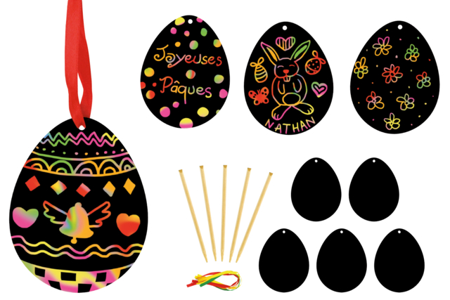 Oeufs de Pâques en cartes à gratter - 5 pièces - Kits créatifs Pâques - 10doigts.fr