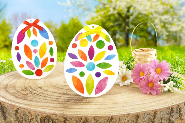 Oeufs de Pâques et gommettes fleuries - Supports de Pâques à décorer - 10doigts.fr