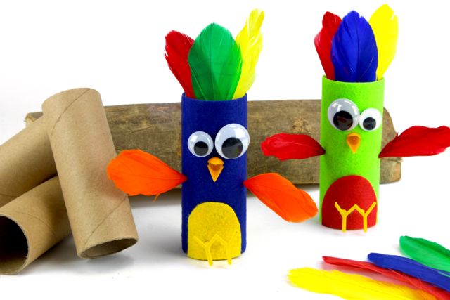 Oiseaux avec un rouleau en carton - Yeux mobiles - 10doigts.fr