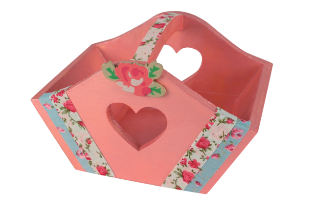 panier découpe coeur rose - Paniers en bois - 10doigts.fr
