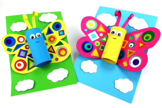 Papillons en papier et gommettes scintillantes - Papiers colorés - 10doigts.fr