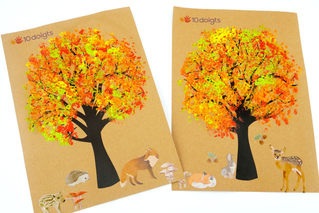 Peinture au coton-tige d'automne - Des gommettes animaux pour créer et apprendre dès la maternelle - 10doigts.fr