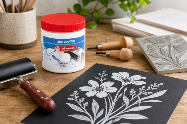 peinture linogravure blanche - Peinture et encre pour linogravure : notre matériel pour graver et imprimer - 10doigts.fr
