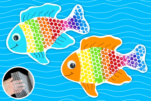 Peinture papier bulle : poisson arc-en-ciel - Peinture gouache 10doigts : la qualité professionnelle pour les enfants - 10doigts.fr