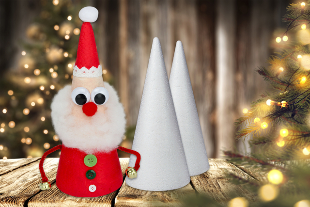 Père Noël avec cône en polystyrène - Grelots et clochettes - 10doigts.fr
