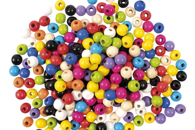 Perles en bois multicolore, 1 cm - 200 perles - Perles Bois - 10doigts.fr