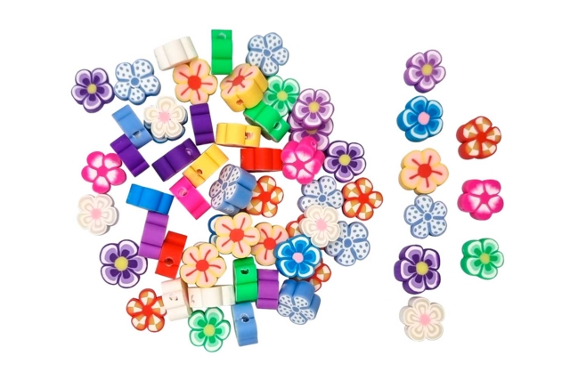 Perles fantaisie fleurs - 60 pcs - Perles Pâte polymère - 10doigts.fr
