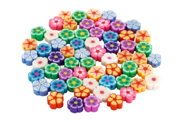 Perles fantaisie, pâte polymère, fleurs, 1 x 0,4 cm x 60 pcs - Perles Pâte polymère - 10doigts.fr