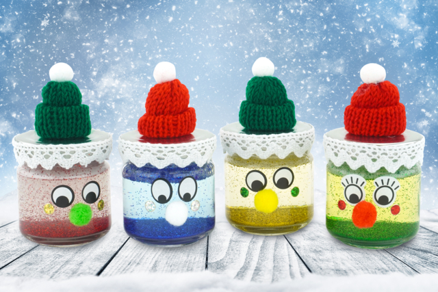 Personnages de Noël remplis de paillettes - Petites décorations de Noël - 10doigts.fr