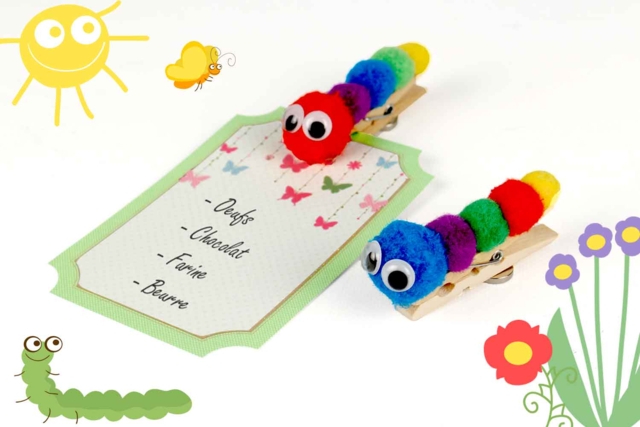 Pince à linge mémo Chenille - Aimants et magnets créatifs pour loisirs créatifs - 10doigts.fr
