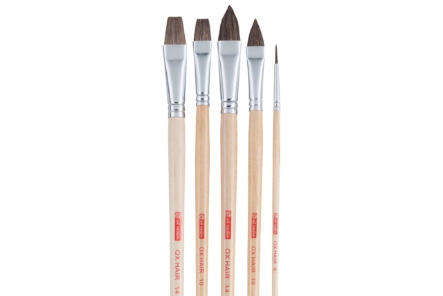 Pinceaux poils de bœuf, manche long - Pinceaux et brosses pour peinture acrylique - 10doigts.fr