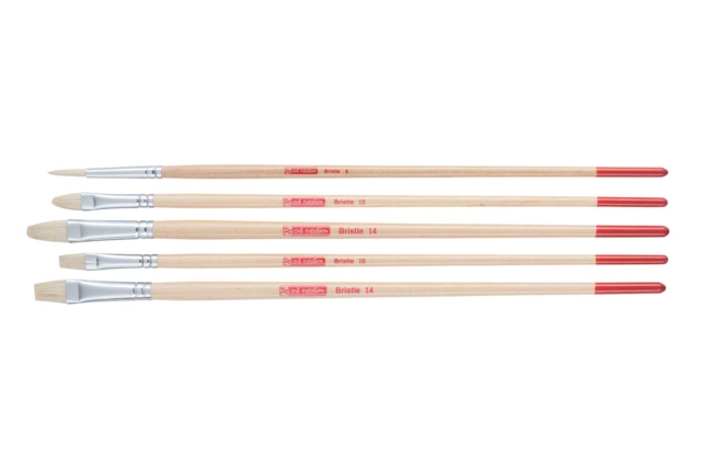Pinceaux soies de porc, manche long - 5 pièces - Pinceaux et brosses pour peinture acrylique - 10doigts.fr