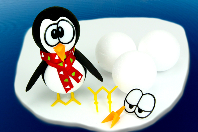 Pingouin avec des boules en polystyrène - Nœuds et rubans pour toutes vos créations - 10doigts.fr