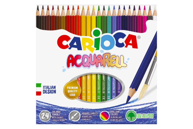 Pochette de 12 crayons de couleur aquarellables Carioca - Crayons aquarelles : dessinez, mouillez, peignez - 10doigts.fr